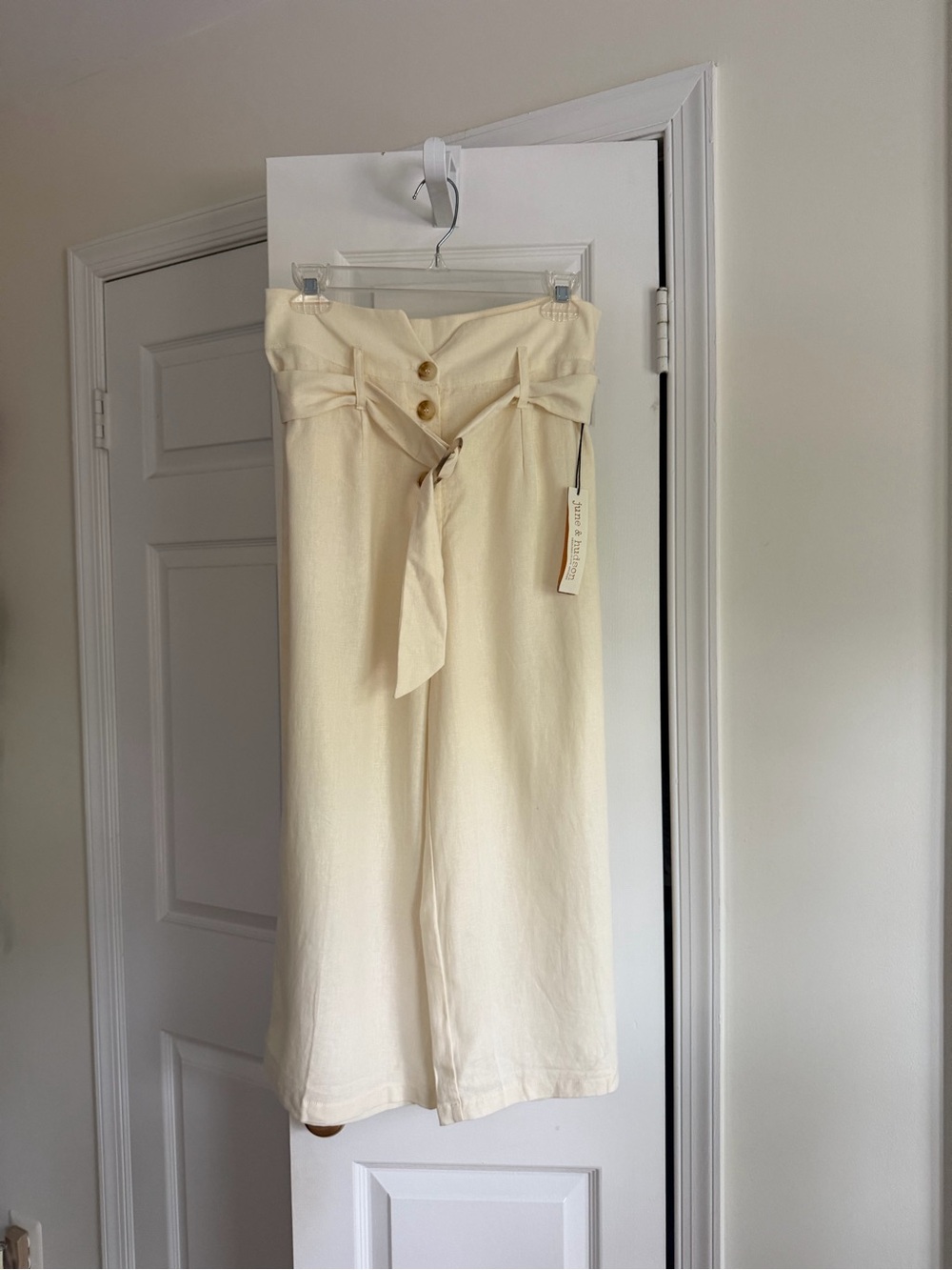 NWT June & Hudson Cream Linen Paperbag Wide Leg Pants M